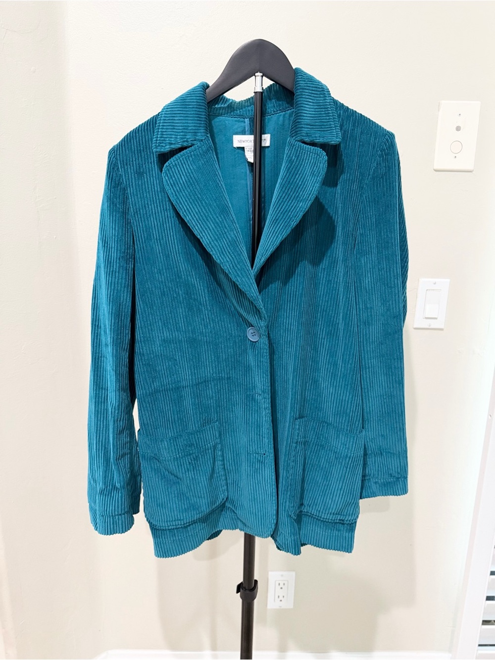 Vintage 90s Newport News Teal Wide Wale Corduroy Blazer Barn Coat Retro Preppy